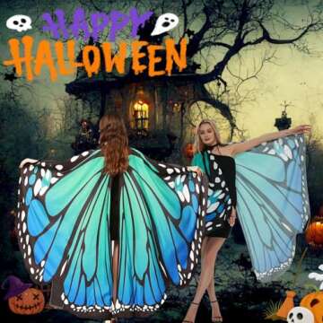 Halloween Costumes for Women Adult Butterfly Costumes Wing Cape Shawl 3Pcs with Lace Mask and Black Velvet Antenna Headband