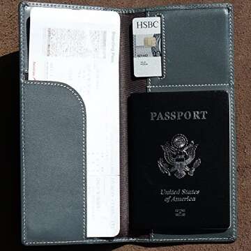 Pacer Go RFID Blocking Slim Minimalist Long Travel Wallet Genuine Leather Passport Holder Travel Cover (Grey)