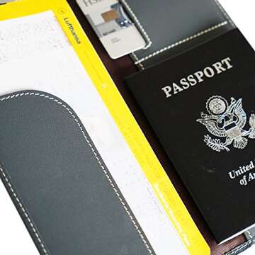 Pacer Go RFID Blocking Slim Minimalist Long Travel Wallet Genuine Leather Passport Holder Travel Cover (Grey)