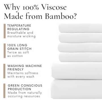 Bamboo Bay 6 Piece Queen Size Sheet Set, 100% Viscose Made from Bamboo, Breathable, Ultra Soft Cooling Bed Sheets for Hot Sleepers, Beddings with Deep Pockets Fit 16" Mattress, White