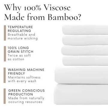 Bamboo Bay 6 Piece Queen Size Sheet Set, 100% Viscose Made from Bamboo, Breathable, Ultra Soft Cooling Bed Sheets for Hot Sleepers, Beddings with Deep Pockets Fit 16" Mattress, White