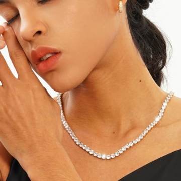 OYOGAA 5MM Colorful Baguette Tennis Necklace Chains For Women Spring Buckle 14K Gold Plated Full Cubic Zironia Tennis Rhinestone Diamond Choker Chain Necklaces For Men Women(16, Silver)