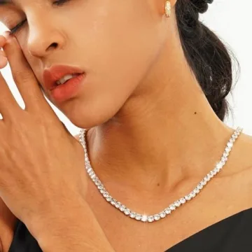 OYOGAA 5MM Colorful Baguette Tennis Necklace Chains For Women Spring Buckle 14K Gold Plated Full Cubic Zironia Tennis Rhinestone Diamond Choker Chain Necklaces For Men Women(16, Silver)