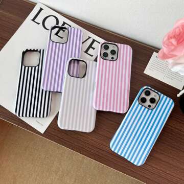 Longlayss Compatible iPhone 16 Pro Case Cute Aesthetic Striped Phone Case for Women