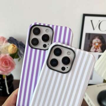 Longlayss Cute Striped iPhone 16 Pro Case for Women