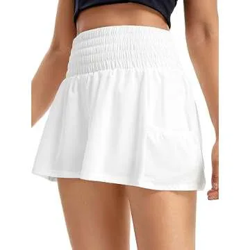Blaosn Flowy Athletic Shorts for Women Gym Yoga Wokout Running Sweat Spandex Tennis Skirts High Waisted with Pockets Cute Trendy Clothes Lounge Casual Summer(L,White)