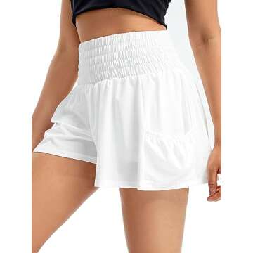 Blaosn Flowy Athletic Shorts for Women Gym Yoga Wokout Running Sweat Spandex Tennis Skirts High Waisted with Pockets Cute Trendy Clothes Lounge Casual Summer(L,White)