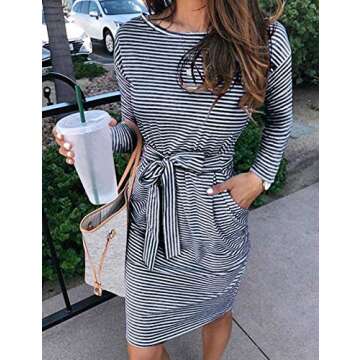 Stylish MEROKEETY Fall Striped T-Shirt Dress with Pockets