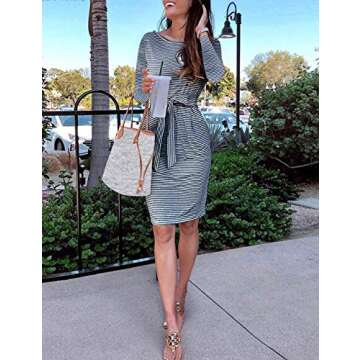 Stylish MEROKEETY Fall Striped T-Shirt Dress with Pockets