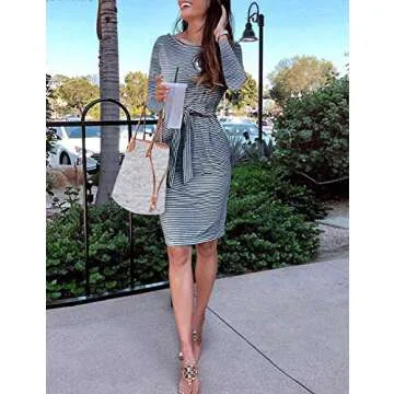 Stylish MEROKEETY Fall Striped T-Shirt Dress with Pockets