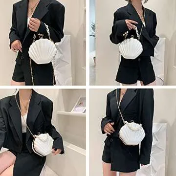 Women Seashell Evening Bag Purse Mermaid Chain Strap Clutch Handbag Shoulder Bag (Marble-White) One Size