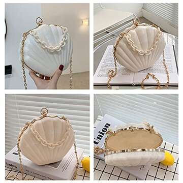 Women Seashell Evening Bag Purse Mermaid Chain Strap Clutch Handbag Shoulder Bag (Marble-White) One Size