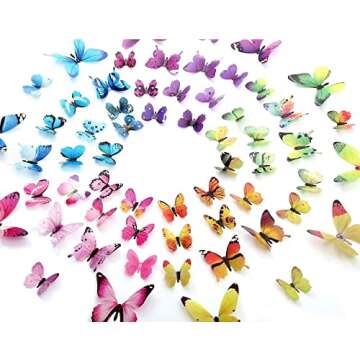 60pcs Butterfly Wall Decor, Plastic Fake Butterflies Wall Art Artware Decorations for Birthday Weddi...