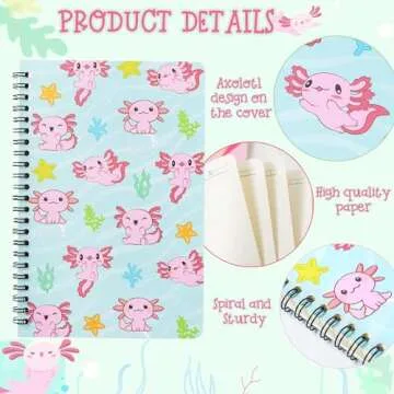 Cute Axolotl Spiral Notebooks Set for Kids and Adults