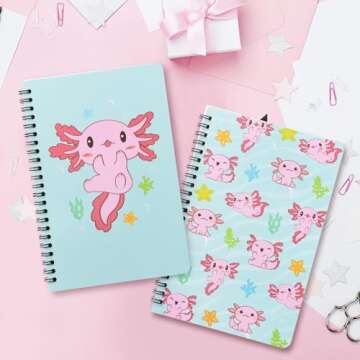 Cute Axolotl Spiral Notebooks Set for Kids and Adults