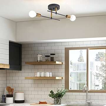 HY FLORISTS Rustic Ceiling Light semi Flush Mount 2 Bulb Light Fixture, Matte Black with E26 lamp Ho...