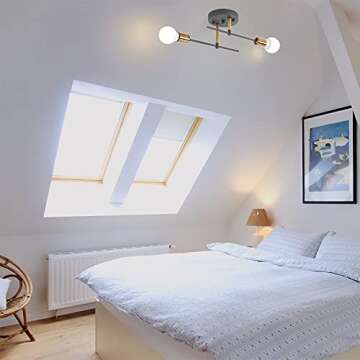 HY FLORISTS Rustic Ceiling Light semi Flush Mount 2 Bulb Light Fixture, Matte Black with E26 lamp Holder Chandelier for Farmhouse Kitchen Dining Room Bathroom Bedroom Modern Style