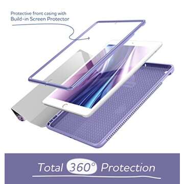 SURITCH for iPad 9th/8th/7th Generation, iPad 10.2 Case, [Built in Screen Protector] [Pencil Holder] Lightweight Leather Smart Cover and Magnetic Trifold Stand for iPad 2021/2020/2019-Purple Marble
