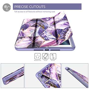 SURITCH for iPad 9th/8th/7th Generation, iPad 10.2 Case, [Built in Screen Protector] [Pencil Holder] Lightweight Leather Smart Cover and Magnetic Trifold Stand for iPad 2021/2020/2019-Purple Marble
