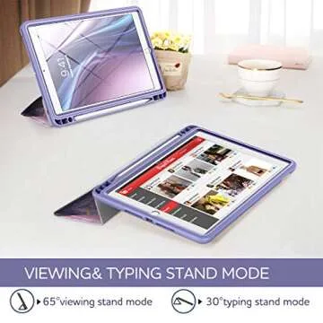 SURITCH for iPad 9th/8th/7th Generation, iPad 10.2 Case, [Built in Screen Protector] [Pencil Holder] Lightweight Leather Smart Cover and Magnetic Trifold Stand for iPad 2021/2020/2019-Purple Marble