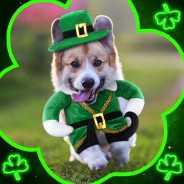 Hollowfly St. Patrick's Day Dog Costume Walking Leprechaun Dog Costume Irish Funny Pet Outfit with A...