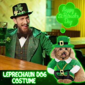 Hollowfly St. Patrick's Day Dog Costume Walking Leprechaun Dog Costume Irish Funny Pet Outfit with Arms Irish Holiday Day Outfit Accessories for Cat Doggy Pet(S)