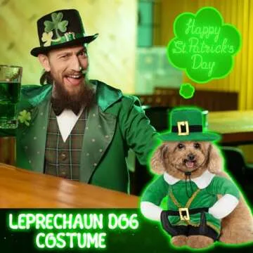 Hollowfly St. Patrick's Day Dog Costume Walking Leprechaun Dog Costume Irish Funny Pet Outfit with Arms Irish Holiday Day Outfit Accessories for Cat Doggy Pet(S)