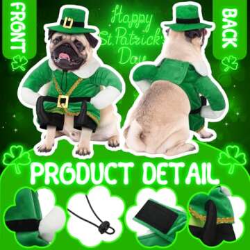 Hollowfly St. Patrick's Day Dog Costume Walking Leprechaun Dog Costume Irish Funny Pet Outfit with Arms Irish Holiday Day Outfit Accessories for Cat Doggy Pet(S)