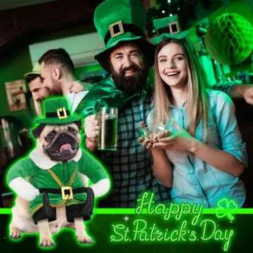 Hollowfly St. Patrick's Day Dog Costume Walking Leprechaun Dog Costume Irish Funny Pet Outfit with Arms Irish Holiday Day Outfit Accessories for Cat Doggy Pet(S)