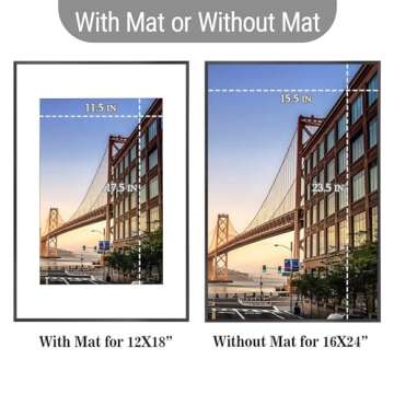 Frametory 16x24 Aluminum Picture Frame with Removable Mat