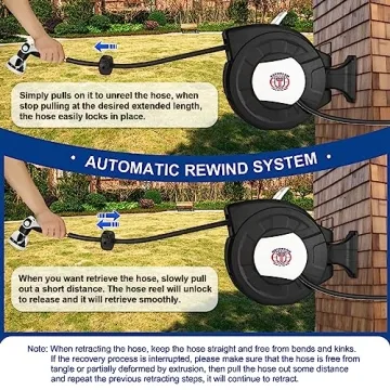 66ft Retractable Garden Hose Reel - Automatic Storage System