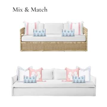 Hofdeco Premium Coastal Patio Indoor Outdoor Lumbar Pillow Cover Only, 12"x20" Water Repellent for Backyard, Couch, Baby Blue Blush Pink Floral with Piping