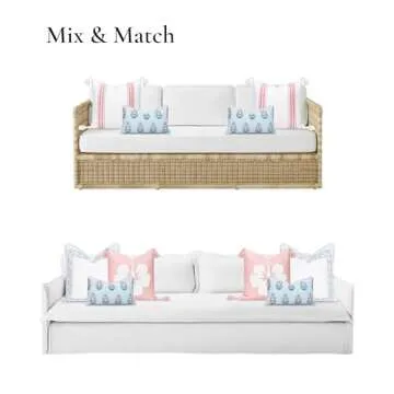 Hofdeco Premium Coastal Patio Indoor Outdoor Lumbar Pillow Cover Only, 12"x20" Water Repellent for Backyard, Couch, Baby Blue Blush Pink Floral with Piping