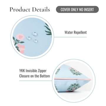 Hofdeco Premium Coastal Patio Indoor Outdoor Lumbar Pillow Cover Only, 12"x20" Water Repellent for Backyard, Couch, Baby Blue Blush Pink Floral with Piping