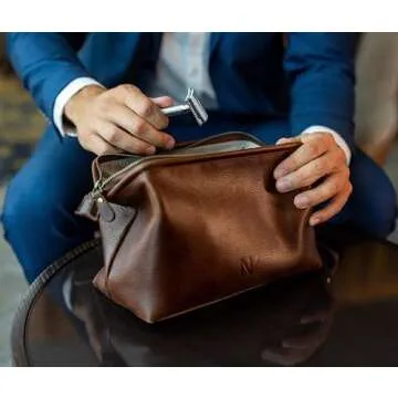 NV Holders Premium Genuine Leather Toiletry Bag for Men - The Ultimate Travel Dopp Kit and Hygiene Organizer, Perfect Men's Toiletry Travel Bag (Brown)