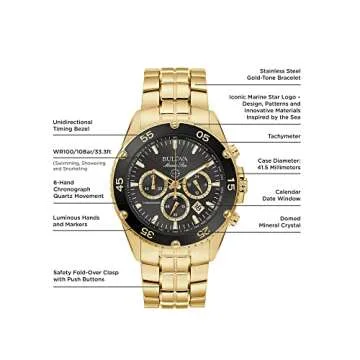 Bulova Men's Marine Star Gold Chronograph Watch 98B406