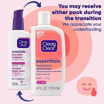 Clean & Clear Essentials Dual Action Oil-Free Facial Moisturizer, Salicylic Acid Acne Treatment with...