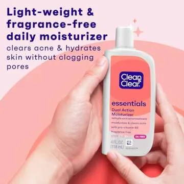 Clean & Clear Essentials Dual Action Oil-Free Facial Moisturizer, Salicylic Acid Acne Treatment with Pro-Vitamin B5 Moisturizes While Treating Acne & Helping to Prevent Pimples, 4 fl. Oz (Pack of 3)