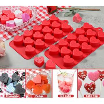 Webake Conversation Heart Molds, 14-Cavity Heart Chocolate Silicone Molds with Love Words, Conversat...