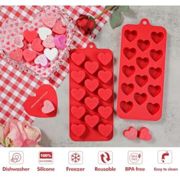 Webake Conversation Heart Molds, 14-Cavity Heart Chocolate Silicone Molds with Love Words, Conversation Heart Mold for Chocolate, Candy, Fudge, Ice Cube, Cake Pop, Pack of 2