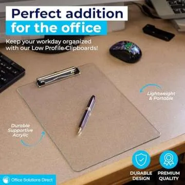 Plastic Clipboards (Set of 6) Transparent Clipboard (Clear) Strong 12.5 x 9 Inch | Holds 100 Sheets! Acrylic Clipboards with Low Profile Clip | Bulk Back to School Supplies for Teachers