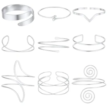 WAINIS 9 Pieces Arm Cuff Gold Silver Upper Arm Cuff Bracelet for Women Minimalist Upper Arm Cuff Ban...