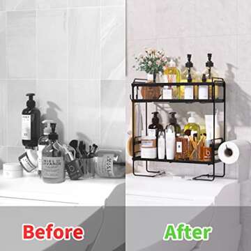 NUTSAAKK Over Toilet Storage Shelf, 2-Tier Bathroom Organizers and storage with Non-Trace Adhesive, No Drilling, Toilet Paper Holder for Space (Upgrade Black)