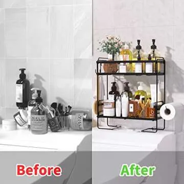 NUTSAAKK Over Toilet Storage Shelf, 2-Tier Bathroom Organizers and storage with Non-Trace Adhesive, No Drilling, Toilet Paper Holder for Space (Upgrade Black)