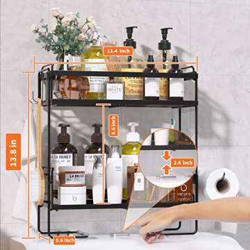 NUTSAAKK Over Toilet Storage Shelf, 2-Tier Bathroom Organizers and storage with Non-Trace Adhesive, No Drilling, Toilet Paper Holder for Space (Upgrade Black)