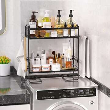 NUTSAAKK Over Toilet Storage Shelf, 2-Tier Bathroom Organizers and storage with Non-Trace Adhesive, No Drilling, Toilet Paper Holder for Space (Upgrade Black)