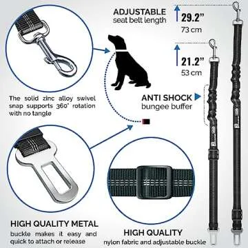 Adjustable Dog Car Seat Belt with Elastic Bungee Safety