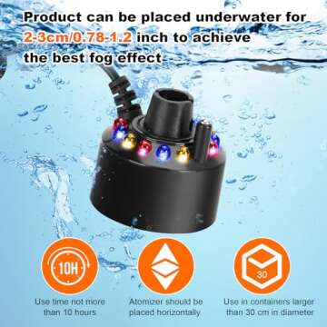 FITNATE Mist Maker, 12 LED Mister Fogger Water Fountain Pond Fog Machine Atomizer Air Humidifier, ultrasonic Mist fogger with Splash Guard, Perfect for Halloween and Other Holidays