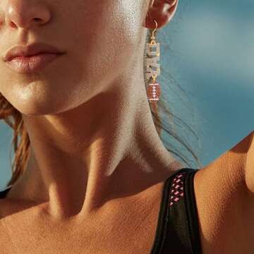 MISS RIGHT Football Earrings for Women, Pave Rhinestones Game Day Football Mom Dangle Earrings Glitt...