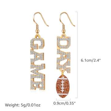 MISS RIGHT Football Earrings for Women, Pave Rhinestones Game Day Football Mom Dangle Earrings Glitter, Sports Lover Earrings, Football Team Gifts for Women Jewelry (Game Day Earrings)